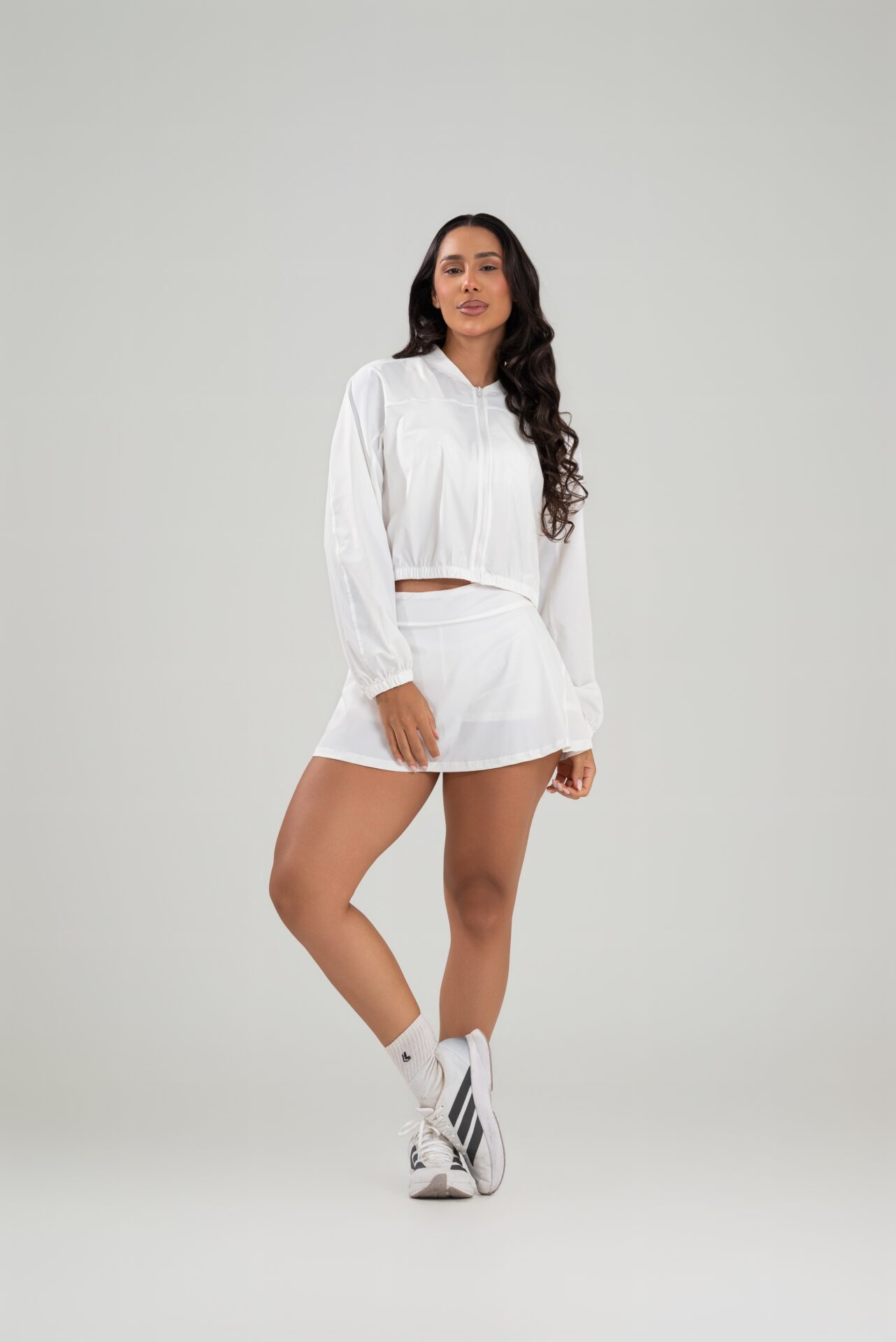 Conjunto Éden Feminino Fitness Short Saia e Casaco
