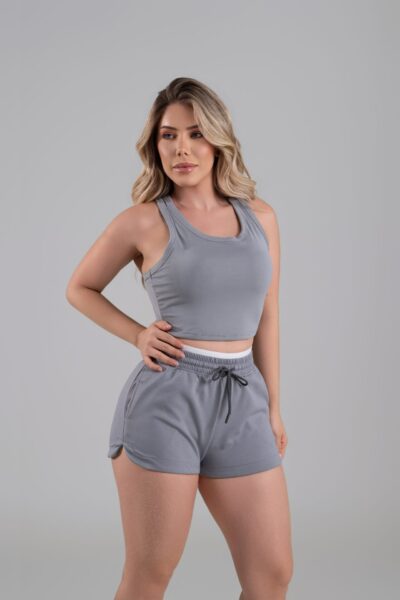 Conjunto Silver Feminino Short, Top e Moletom com Bolsos Laterais