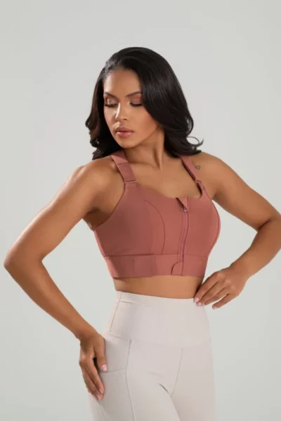 Top Feminino Fitness com Zíper em Poliamida